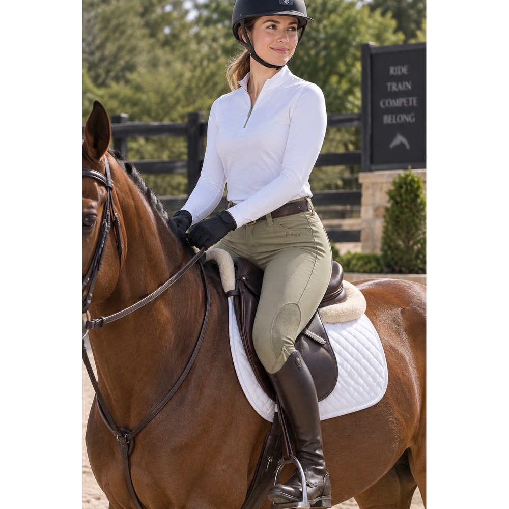 Pikeur Women Tan Beige Knee Patch Equestrian Horseback Riding Breeches Size 38L